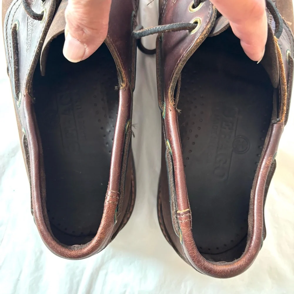 Sebago Portland Waxed Dark Brown Leather Boat Shoes SZ 9 Worn 1X Indoors